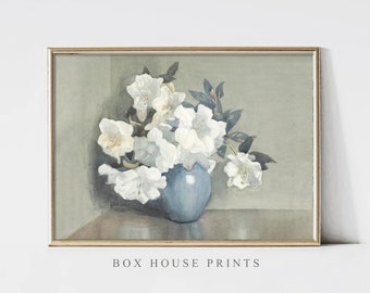 French Vase with White Flowers Print VINTAGE Art Print OIL Painting | Download Only High Resolution | Painting Box House Prints