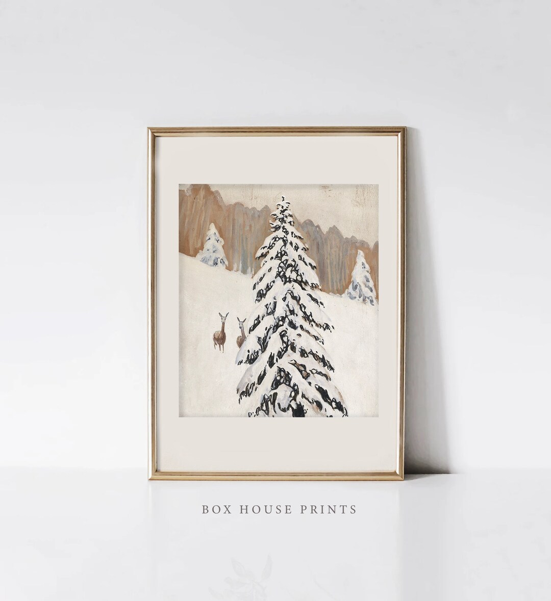 Christmas Tree With Deer VINTAGE Art Print | Download Only Antique ...