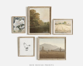 Soft French Country Farmhouse Meadow Art Print SET | Neutral Muted | Download Only | Set of Five Designers Set | Box House Prints