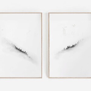 Minimalist Forest Print /  Foggy Forest / Foggy Forest Print / Printable Art / Minimalist Art / Fog Mountain Print / Set of Two / print set