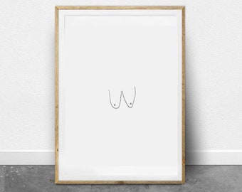 Saggy Boobs Print / Saggy Boobs Wall Art / Minimalist Printable Art / Simple Art Print / Black and White / Boob Art