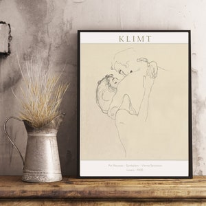 Druckbare Kunst - Gustav Klimt - Lovers - Art Print - Poster - 18x24 - Klimt - Natur - Mädchen - Schwarz - Der Kuss - Romantisch - Skizzen