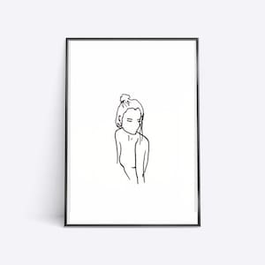 The Lovely Girl Print / Minimalist Print / Printable Art / Minimalist Line Art / Girl with Bun Print / Line Art Print / Black and White