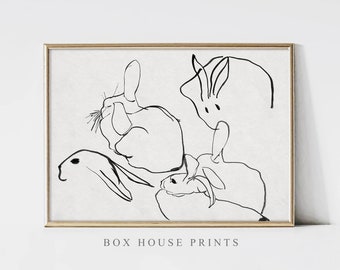 Bunny Group VINTAGE Art Print OIL Painting | Download Only High Resolution |Stilllife | Animal Painting Box House Prints