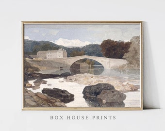 White Bridge VINTAGE Art Print Painting | Download Only High Resolution | Landscape | Painting Box House Prints