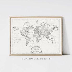 Può includere: Una stampa di una mappa del mondo vintage in bianco e nero in una cornice dorata. La mappa mostra i continenti del Nord America, del Sud America, dell'Europa, dell'Asia, dell'Africa e dell'Australia. La mappa è intitolata "Tabula Nova Orbis Terrarum, Quam Recentissime Exactissimeque Descripsit, G.A. Doncker.