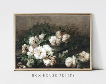 White Roses VINTAGE Art Print OIL Painting | Download Only High Resolution | French |Painting Box House Prints