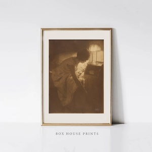 Woman and a Lamp Vintage Print  | Neutral Art | Dark| Download Only | Box House Prints