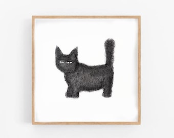 Grumpy Cat Print / Cat Wall Art / Maximalist Art / Moody Art / Weird Art / Quirky Prints / Black Cat / Trendy Prints/Ink Art / Gallery Wall