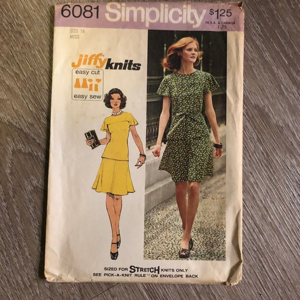 Vintage Simplicity Sewing Pattern 6081 1973 Knit Top and Skirt Size 14 Bust 36