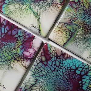 Resin Coasters Set of 4, Teal and Purple