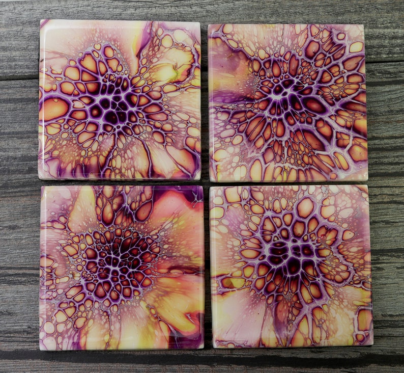 Free Shipping in US Resin Coaster Set of 4 on Ceramic Tile
