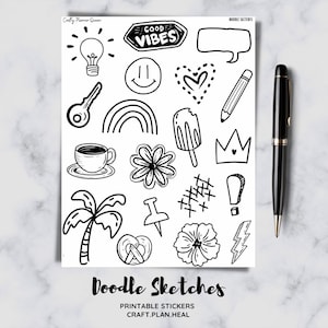 Druckbare Doodle Icons, Planer Sticker, Digitale Sticker, PNG, Instant Download, Doodle Skizzen, Malseite