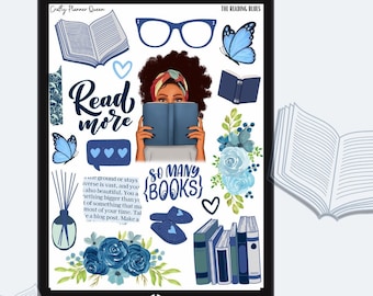Book Printable, Planner Stickers, Digital Journaling Stickers, Printable Reading Clipart, PDF