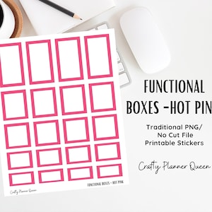 Pink Planner Stickers: Full, Half, Quarter Boxes (Printable PNG)