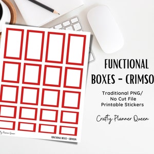 Red Planner Stickers: Fillable Box Stickers (PNG)