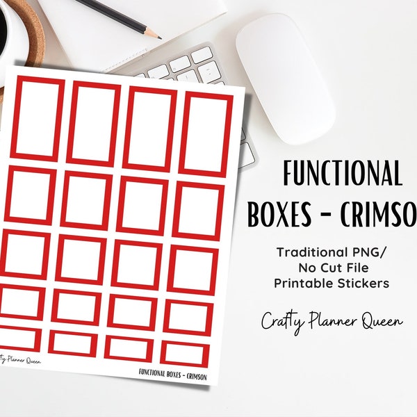 Red Color Box Stickers, Planner Stickers, Full Box, Half Box, & Quarter Box, Fillable, Printable Stickers, Classic Happy Planner, PNG