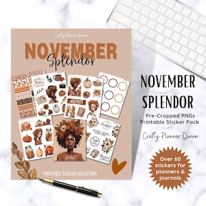Autumn Printable Planner stickers, November Journal Stickers, Fall bujo, Digital stickers, thankful quotes, Gratitude journal stickers