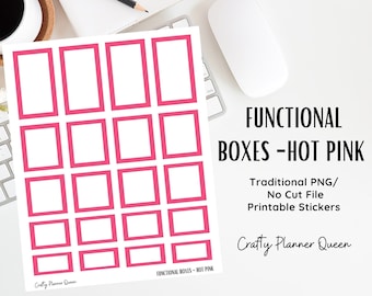 Pink Color Box Stickers, Planner Stickers, Full Box, Half Box, & Quarter Box, Fillable, Printable Stickers, Classic Happy Planner, PNG