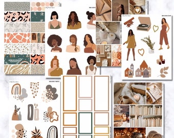Journaling and Printable Stickers, Sticker Kit, Abstract Women, African American, Neutral Stationery, Digital Stickers, Cut files