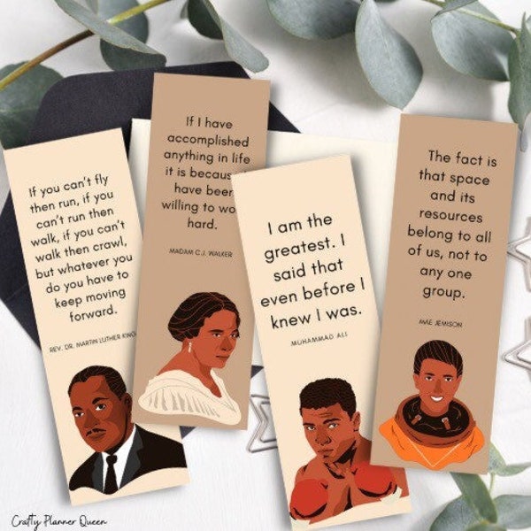 Black History Month Bookmarks, Civil Rights Activist, Literary History Gift, Black History Gift, 4 Pack Bookmarks, Instant Download, PNG