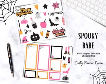 Digital Printable Kit, Printable Halloween Stickers, Girly Halloween, Planner Stickers, Happy Planner, Cut Files, Digital Halloween Stickers
