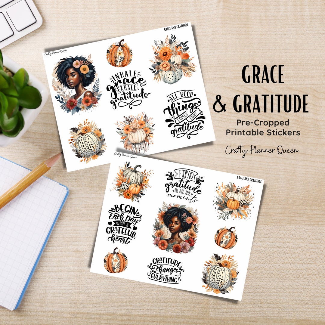 Pumpkin Printable Sticker Kit, Digital Planners &amp; Cut Files, Gratitude ...