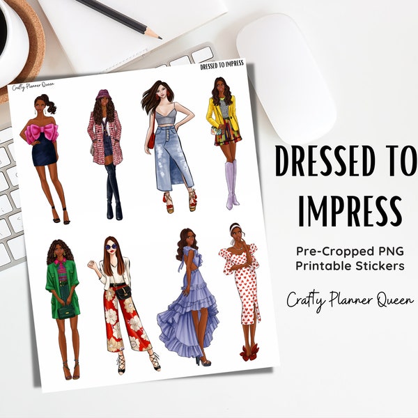 Fashion Girls clipart, printable planner stickers, fashion print, planner doll stickers, happy planner, cut file, digital journal stickers