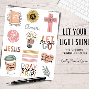 Printable stickers, faith clipart, bible journaling, Christian stickers, digital planning stickers, happy planner, cut files