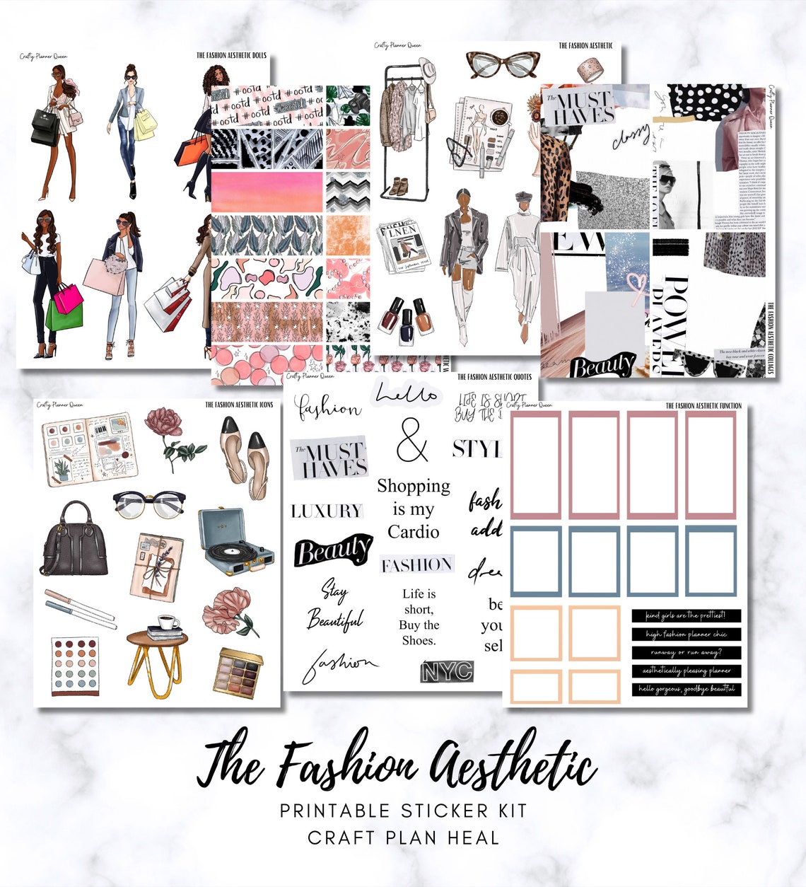 Printable Fashion Stickers Bundle - Instant Download, Journaling and ...