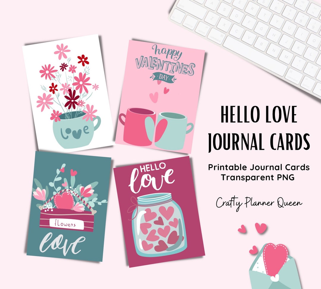 Printable Journal Cards Pocket Page Cards Valentines Day Etsy