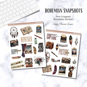 Bohemian Camera Stickers: Vintage Scrapbook Ephemera (Printable)