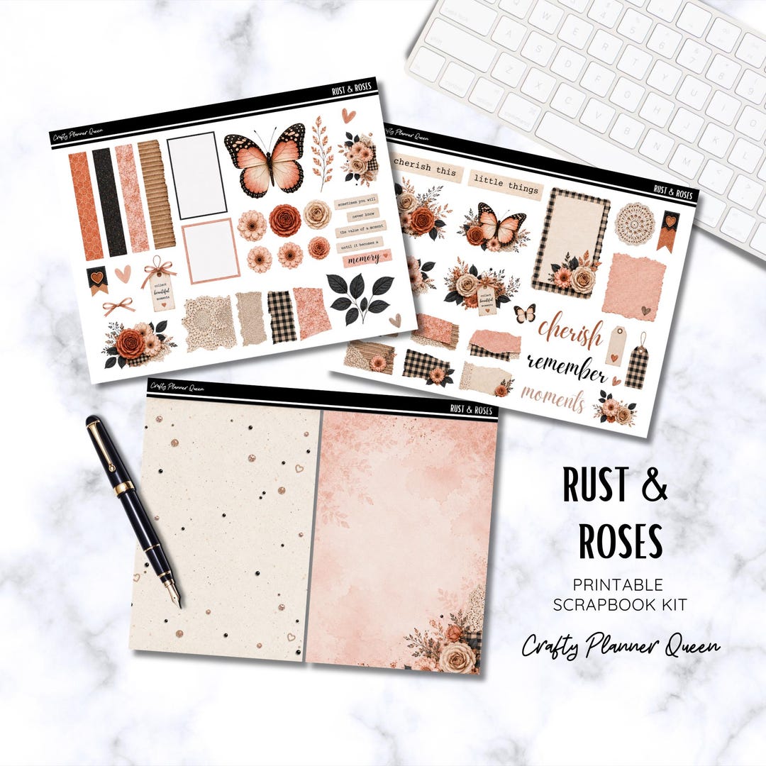 Rust Roses Letter Head Rust & Roses Printable Scrapbook Kit | Vintage Floral Junk Journal Kit ...