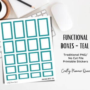 Teal Planner Stickers: Full, Half, Quarter Boxes (PNG Digital Download)