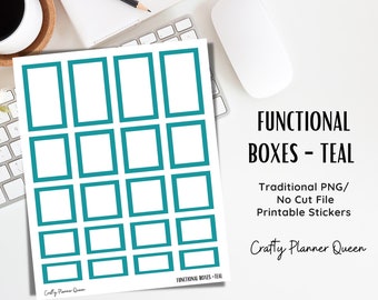 Teal Planner Stickers: Full, Half, Quarter Boxes (PNG Digital Download)