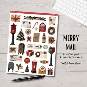 Adesivos de Natal Vintage, Correio de Natal, Adesivos Pré-cortados para Imprimir para Diários de Lixo, Planejadores e Artesanatos, adesivos de cartas para o Papai Noel