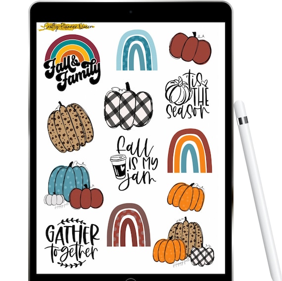 Fall Clip Art, Pumpkin Planner Stickers, Printable Clipart, PNG, Pumpkin Icons, Fall Quotes