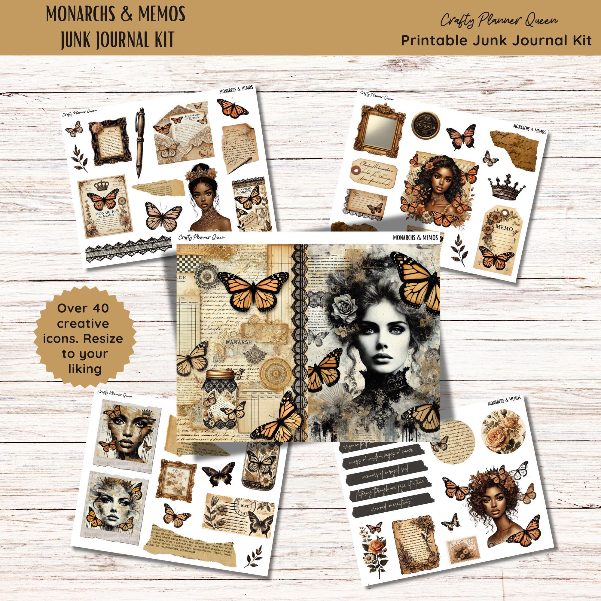 Monarch Butterfly Junk Journal Kit: Vintage Ephemera Stickers (PDF)
