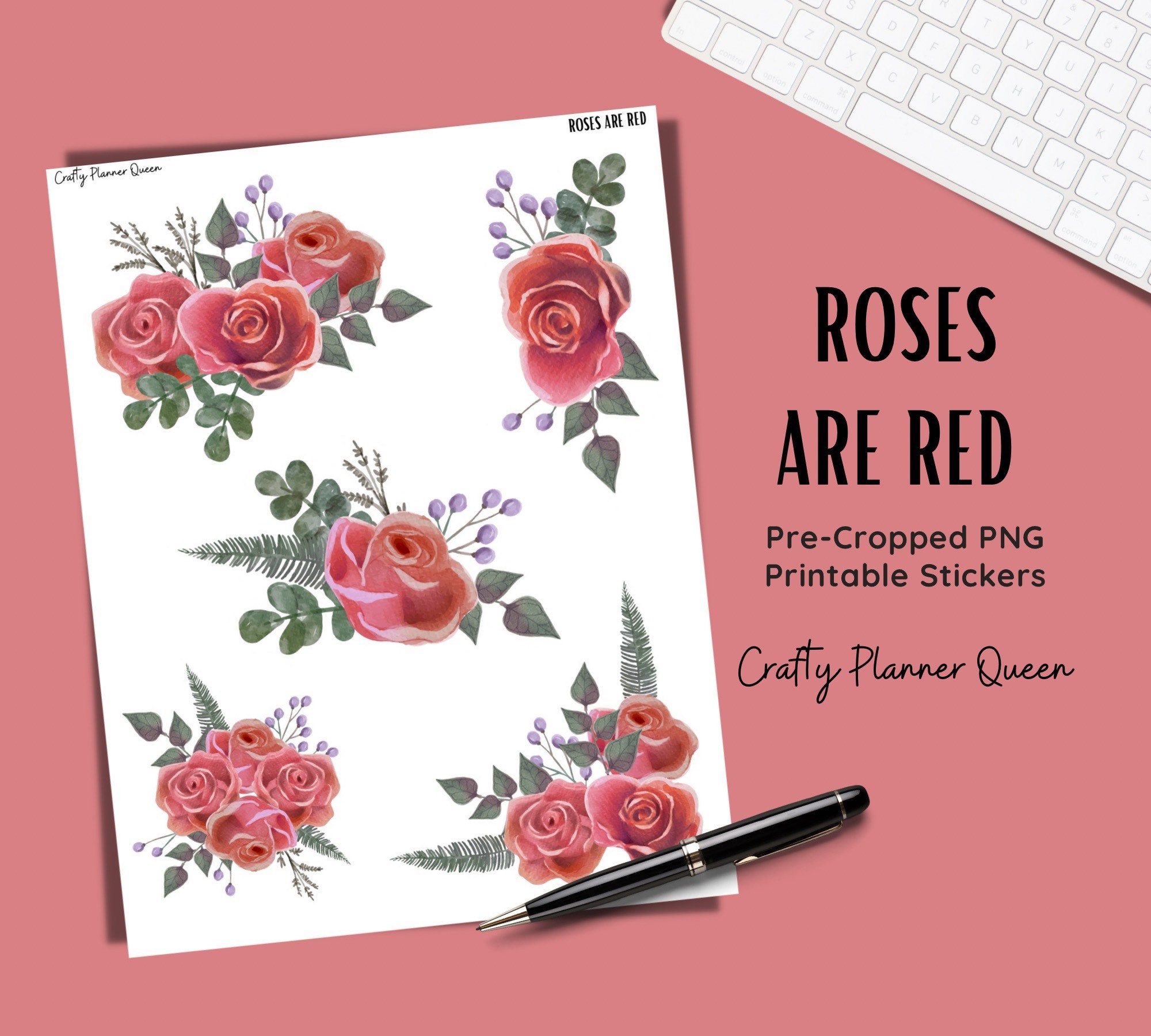 水彩バラの印刷可能なステッカー：プランナースクラップブックの装飾
