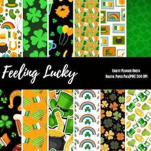 St. Patricks Day Digital Paper, St. Patricks Patterns, Lucky Stationery, Shamrock Clipart Design, Printable Scrapbook Paper