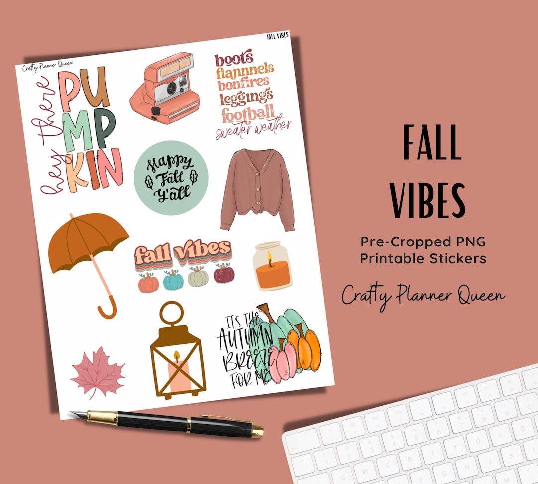 Fall Printable Stickers, Autumn Planner Stickers, Fall Clipart and
