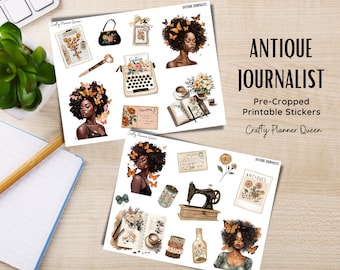 Vintage Women & Butterfly Journaling Stickers: Scrapbook Planner Kit (Digital Download)