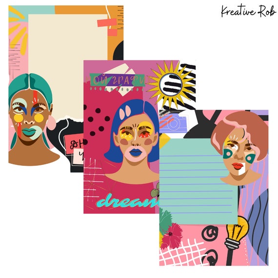Collage Printable, Set of 3, Mixed Media Paper, Colorful Stationery, Journaling Supplies, Collage Art, Art Printable, Abstract Art