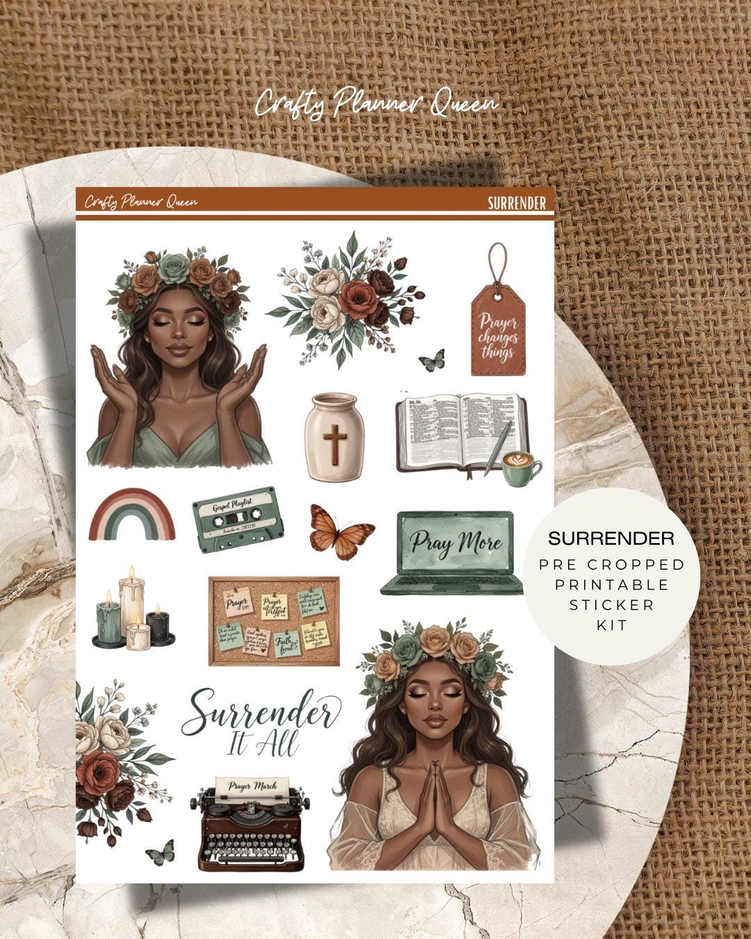 Surrender Printable Sticker Kit – Pre-cropped Faith Journaling Stickers ...