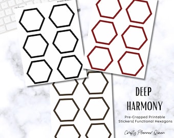 Hexagon Planner Stickers: Earthy Tones, Printable Bujo Stickers (Digital Download)