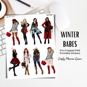 Fashion Girls clipart, printable planner stickers, planner dolls, Winter girl stickers,  planning, happy planner, cut file, girls in Winter