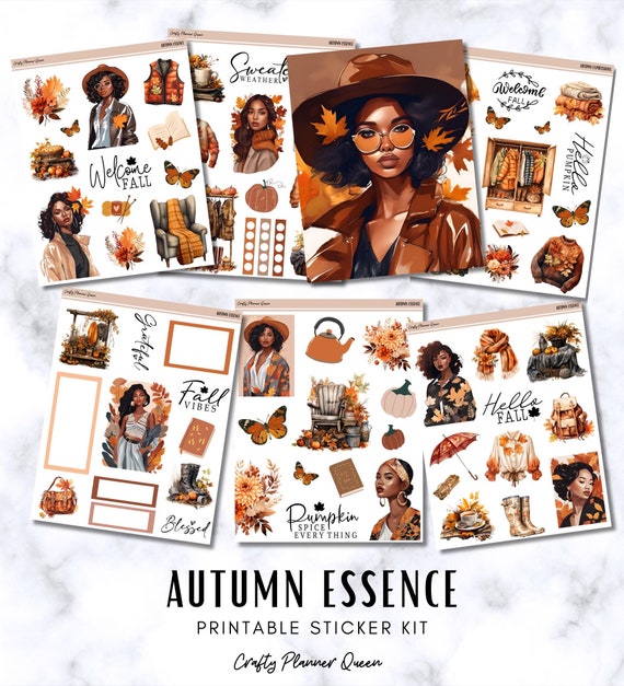 Autumn Planner Stickers: Fall Foliage, Seasonal Quotes (Digital Download)