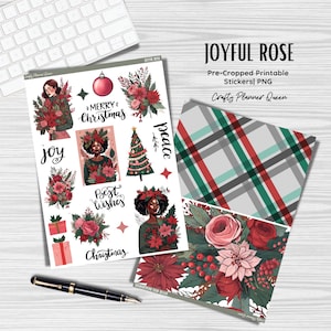 Kerststickerkit afdrukbaar. Kerstbloemen, afdrukbare plannerstickers, december dagelijks, digitale stickers, gesneden bestand