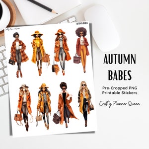 Fashion Girls clipart, printable planner stickers, planner dolls, Autumn girl stickers, digital planning, happy planner, girls in Fall
