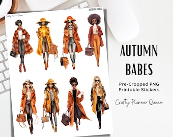 Fashion Girls clipart, printable planner stickers, planner dolls, Autumn girl stickers, digital planning, happy planner, girls in Fall